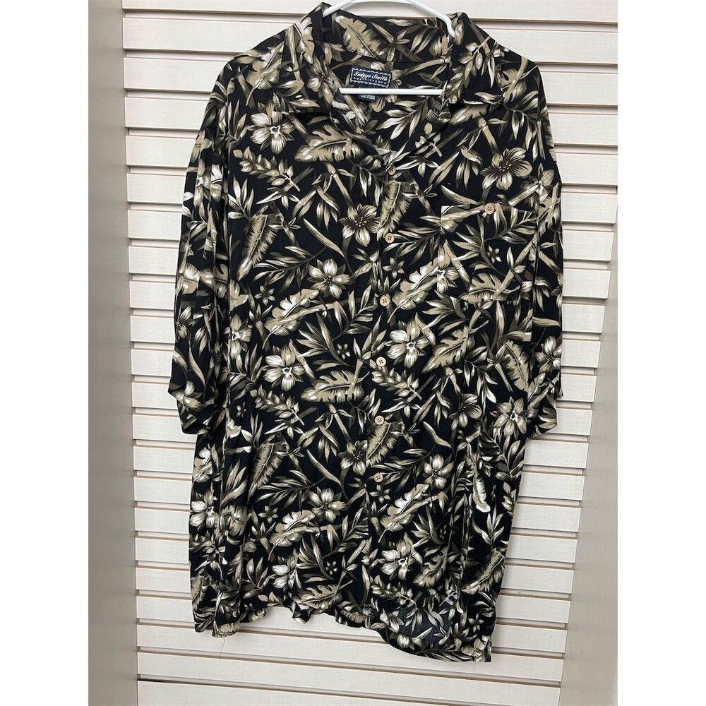 Indygo Smith Men's 2XT Hawaiian Button-Up Shirt Black & Tan Floral SS Casual